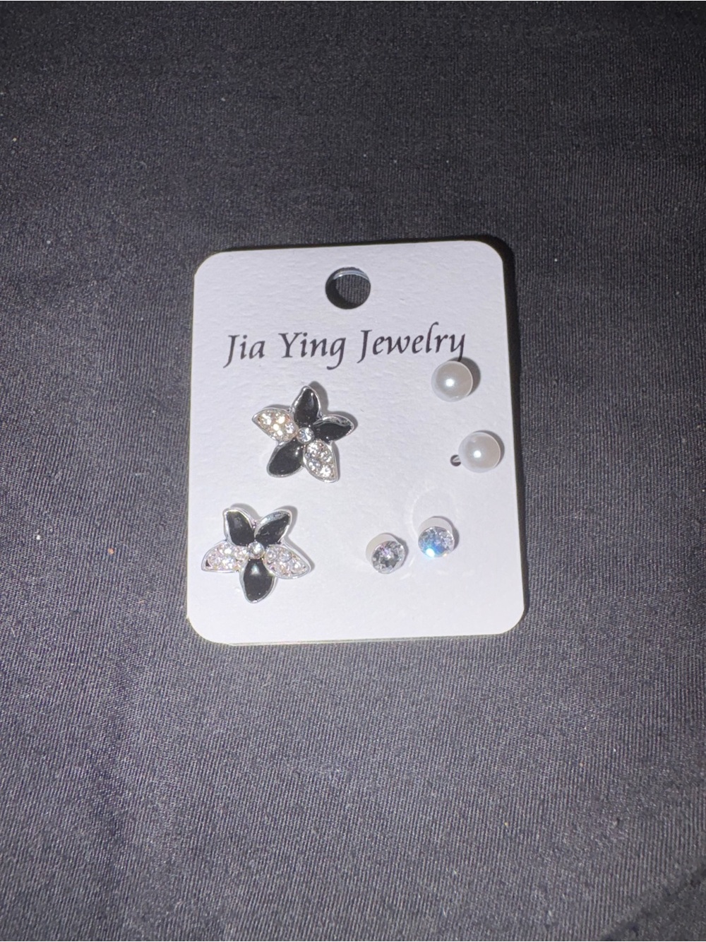 Fashion Jewelry Black & Silver Floral and Pearl Stud Earring Set